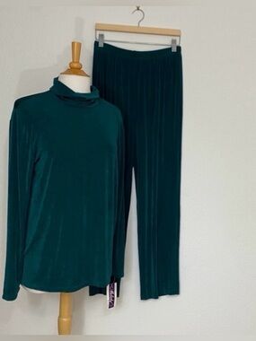 NWT New Melody Women's Teal Jewel Turtleneck Top + Wide Leg Pants Size Large